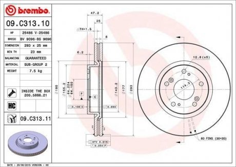 Вентилируемый тормозной диск brembo 09.C313.11