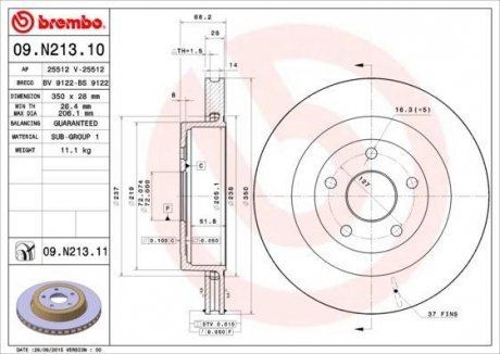 Вентилируемый тормозной диск brembo 09.N213.11