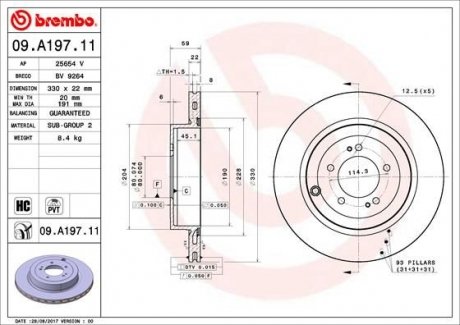 Вентилируемый тормозной диск brembo 09.A197.11
