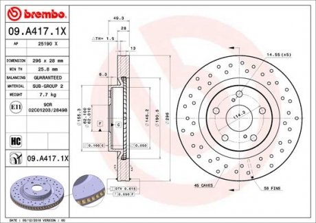 Гальмiвний диск brembo 09.A417.1X