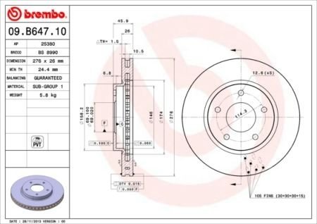 Вентилируемый тормозной диск brembo 09B64711