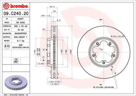 Вентильований гальмівний диск Brembo 09.C240.20