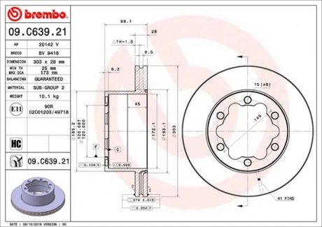 Вентилируемый тормозной диск brembo 09.C639.21