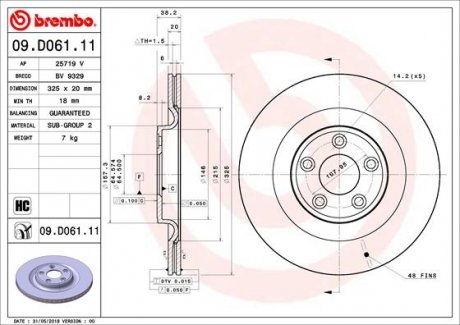 Вентилируемый тормозной диск brembo 09.D061.11