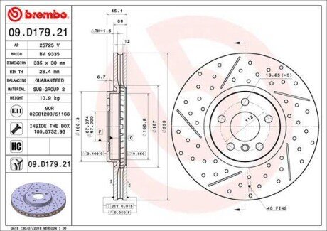 Гальмівний диск brembo 09.D179.21 на MINI MINI