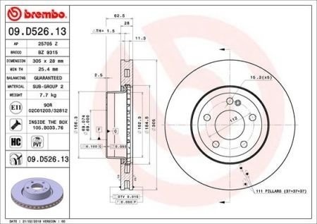 Вентилируемый тормозной диск brembo 09.D526.13