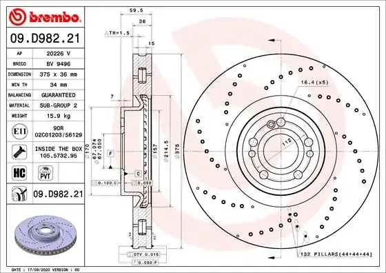 Гальмівний диск brembo 09D98221
