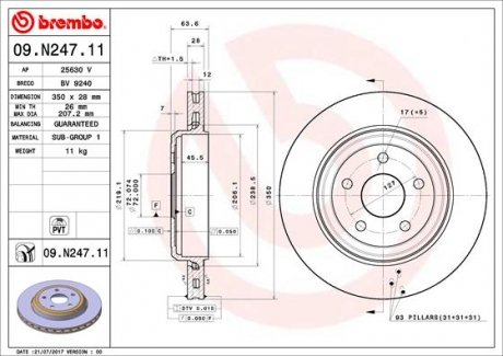 Вентильований гальмівний диск brembo 09N24711 на Jeep Grand Cherokee