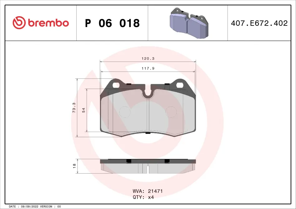 Передні тормозні (гальмівні) колодки Brembo P06018 (фото 1)
