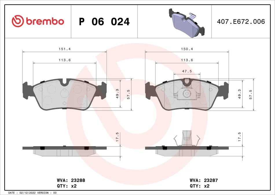 Передні тормозні (гальмівні) колодки Brembo P06024 (фото 1)