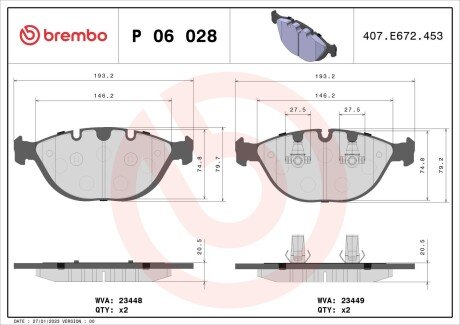 Передние тормозные колодки brembo P06028 на Бмв Х5 е53