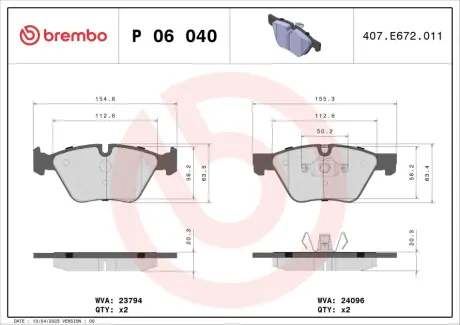 Передние тормозные колодки brembo P06040