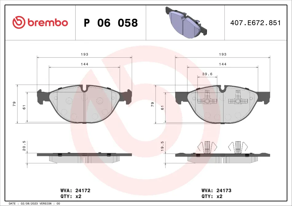 Передні тормозні (гальмівні) колодки Brembo P06058 (фото 1)