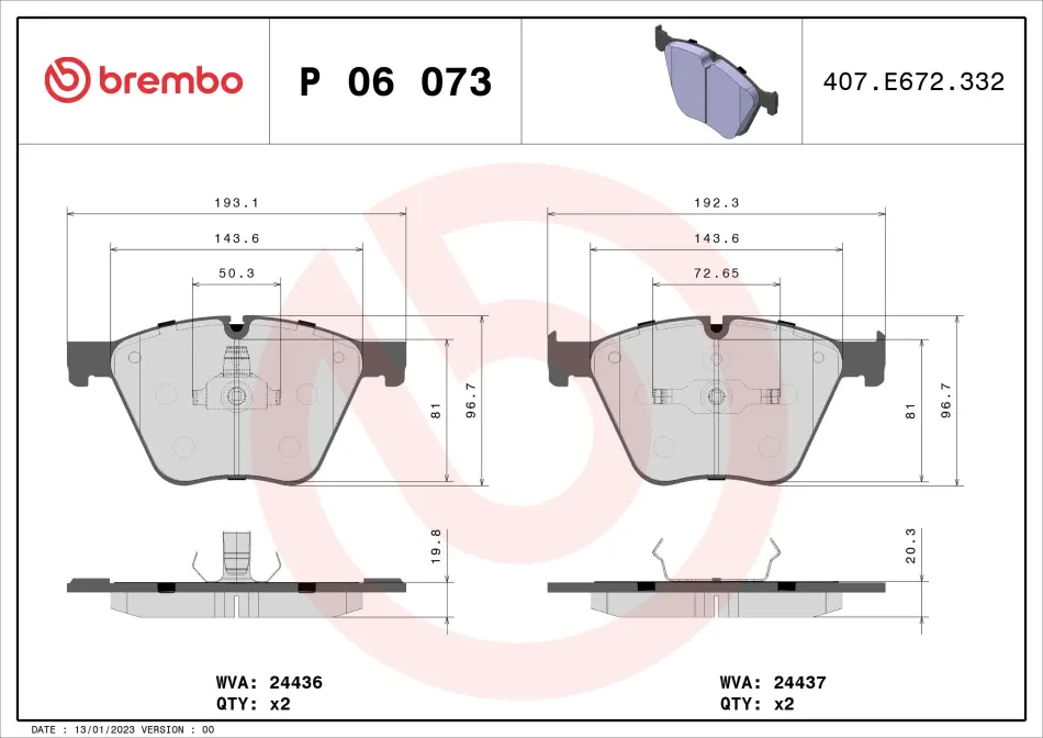 Передні тормозні (гальмівні) колодки Brembo P06 073 (фото 1)