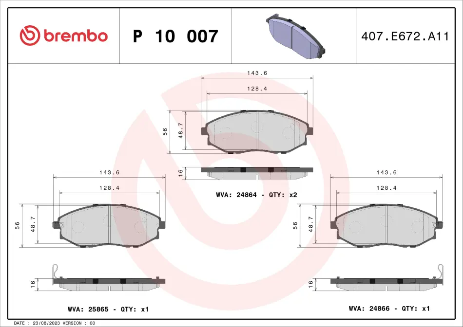 Передние тормозные колодки brembo P10007