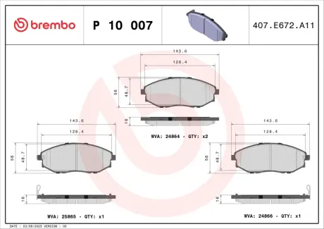 Передние тормозные колодки brembo P10007