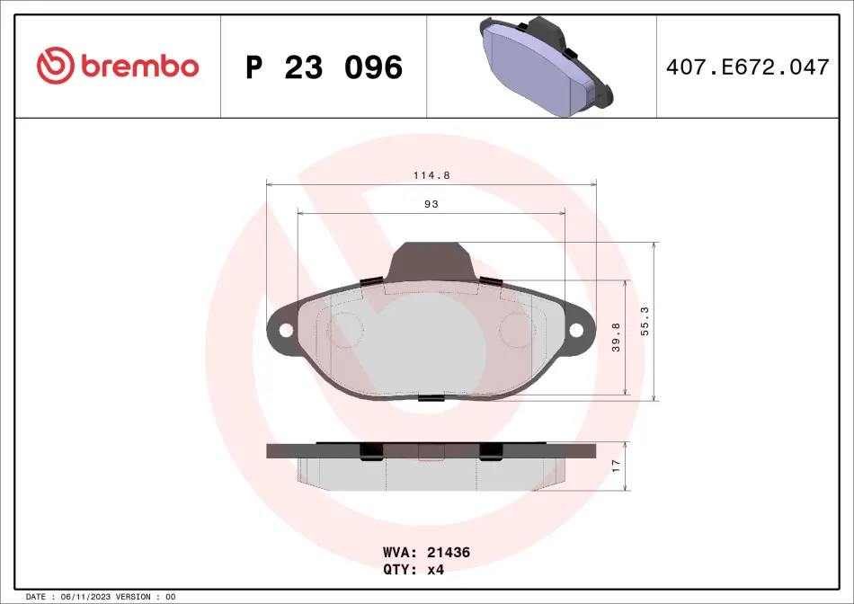 Передние тормозные колодки brembo P23096
