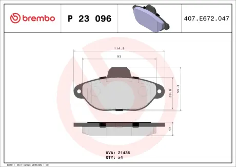 Передние тормозные колодки brembo P23096