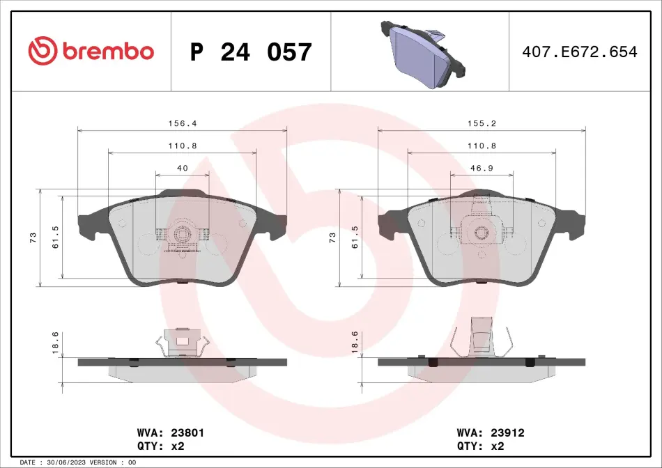 Передні тормозні (гальмівні) колодки Brembo P24057 (фото 1)