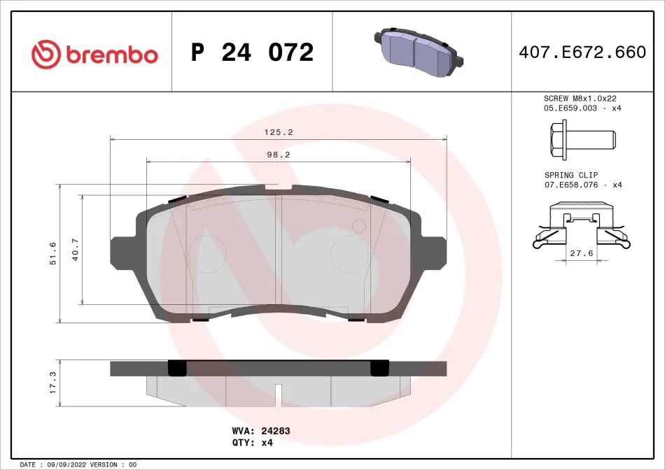 Передні тормозні (гальмівні) колодки Brembo P24072 (фото 1)