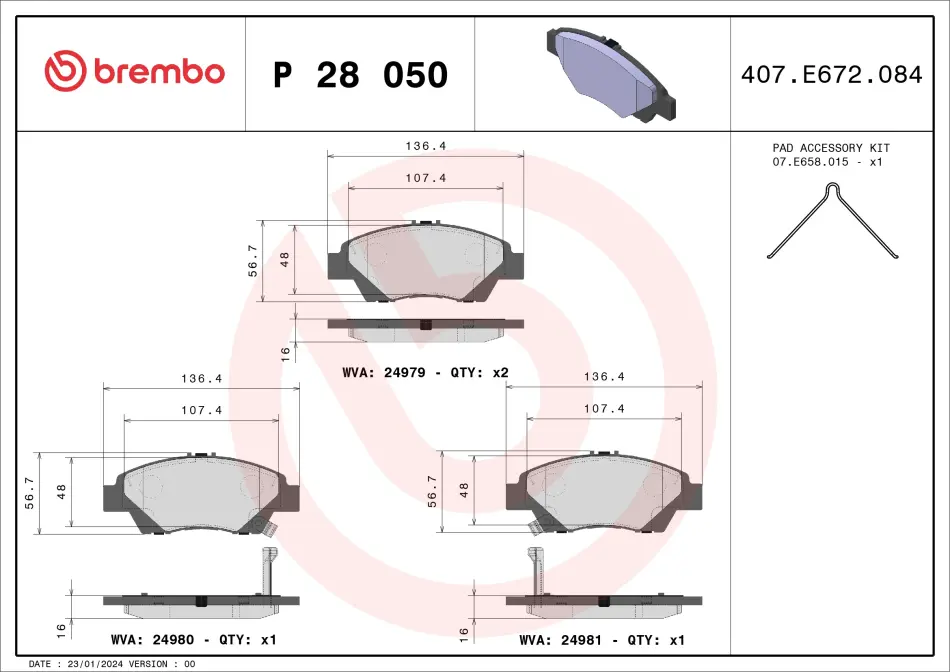 Передні тормозні (гальмівні) колодки Brembo P28 050 (фото 1)