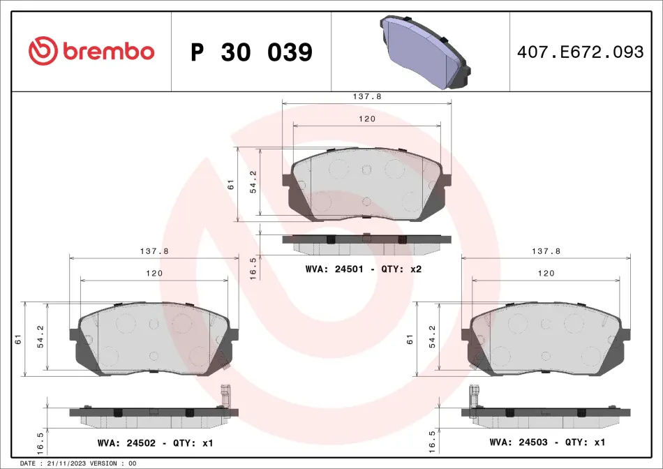Передние тормозные колодки brembo P30039