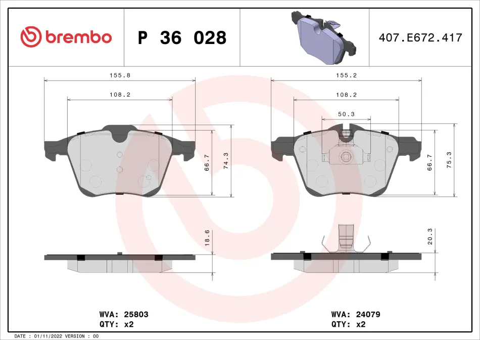 Передние тормозные колодки brembo P36 028