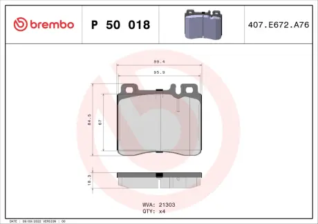 Передние тормозные колодки brembo P50018