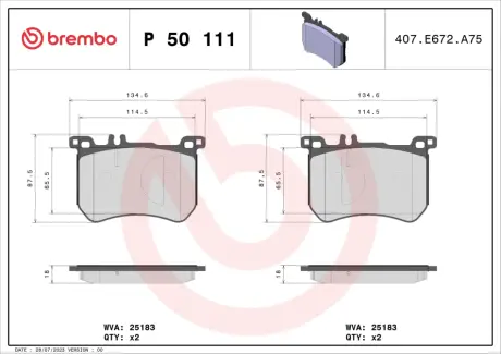 Передні тормозні (гальмівні) колодки Brembo P50111