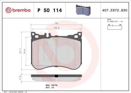 Передние тормозные колодки brembo P50114
