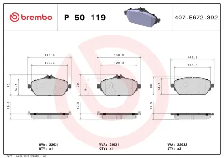 Передні тормозні (гальмівні) колодки Brembo P50119