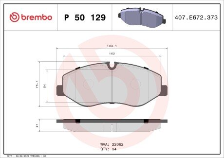 Передні тормозні (гальмівні) колодки brembo P50129 на Мерседес Vito w447