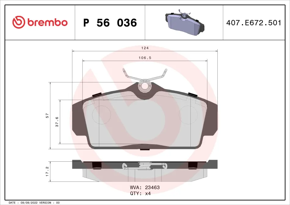 Передние тормозные колодки brembo P56036