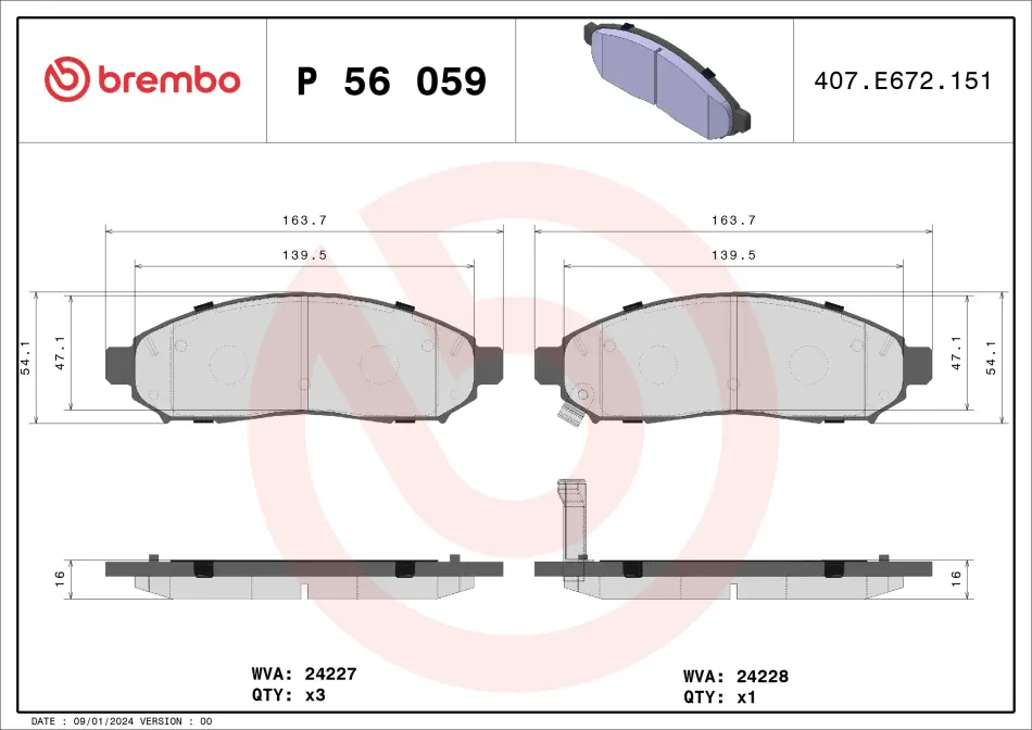 Передние тормозные колодки brembo P56059