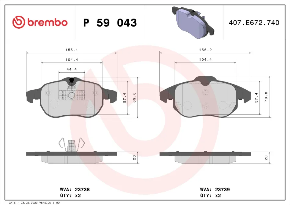 Передние тормозные колодки brembo P59043