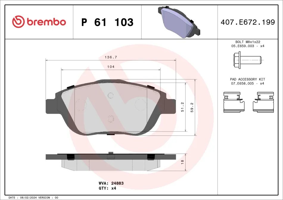 Передні тормозні (гальмівні) колодки Brembo P61103 (фото 1)