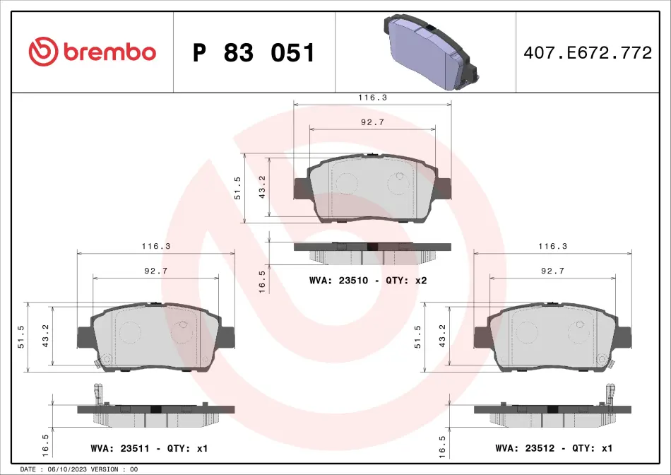 Передні тормозні (гальмівні) колодки Brembo P83051 (фото 1)
