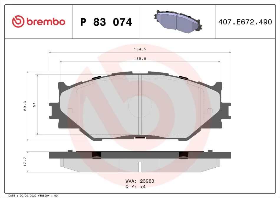 Передние тормозные колодки brembo P83074