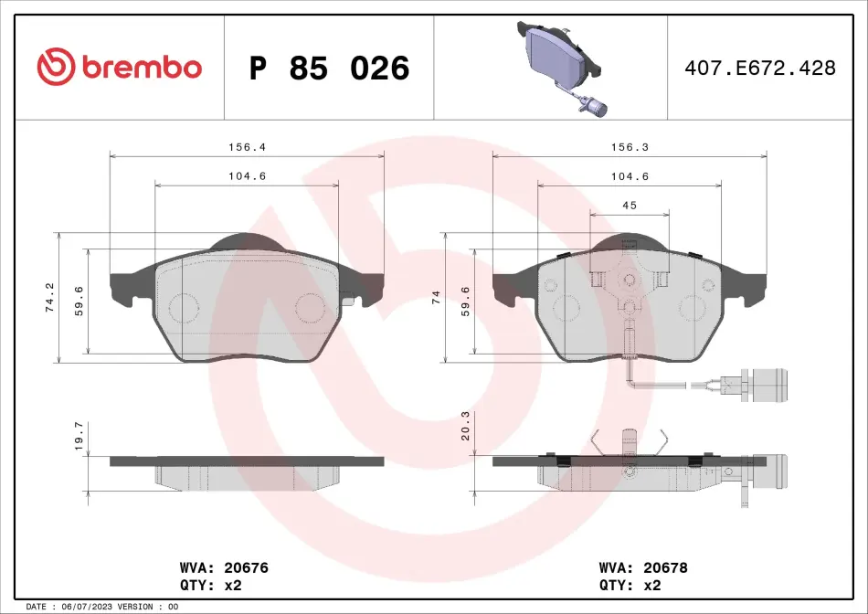 Передні тормозні (гальмівні) колодки Brembo P85 026 (фото 1)