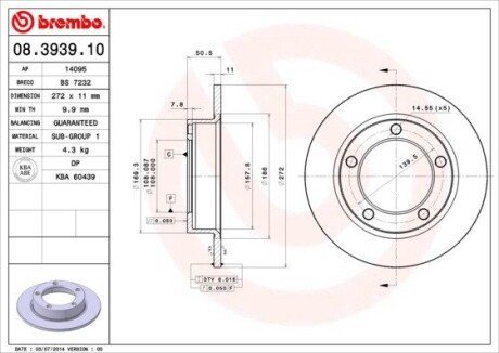 Передний тормозной диск brembo 08393910 на Шкода Суперб 2