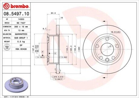 Передний тормозной диск brembo 08.5497.10