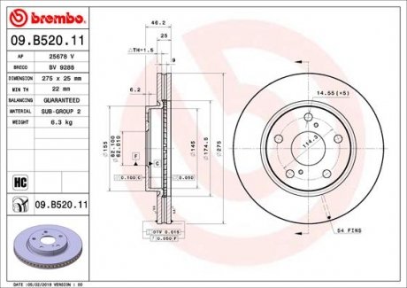 Передний тормозной диск brembo 09.B520.11