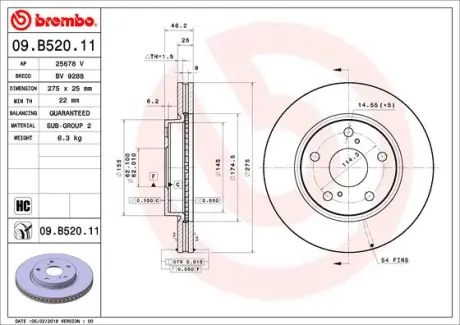 Передній гальмівний (тормозний) диск Brembo 09.B520.11