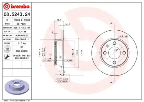 Гальмівний диск Brembo 08.5243.24