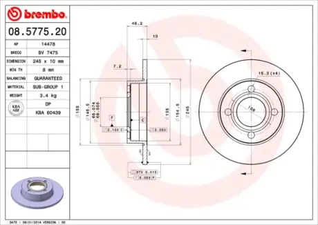 Гальмівний диск Brembo 08577520