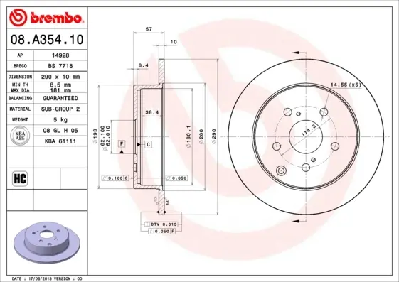 Тормозной диск brembo 08A35410