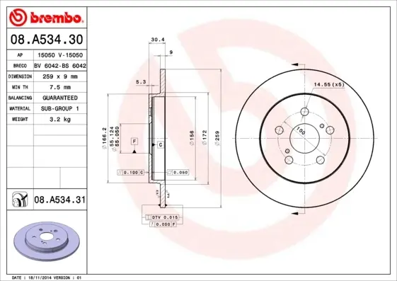 Гальмівний диск Brembo 08A53431 (фото 1)