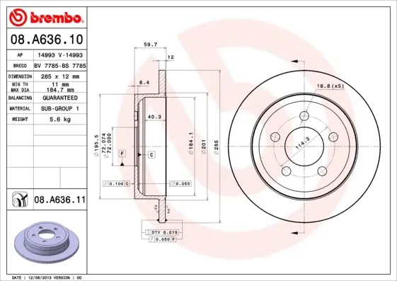 Тормозной диск brembo 08A63610