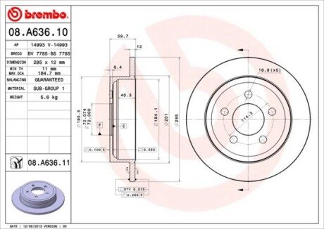 Гальмівний диск brembo 08.A636.10