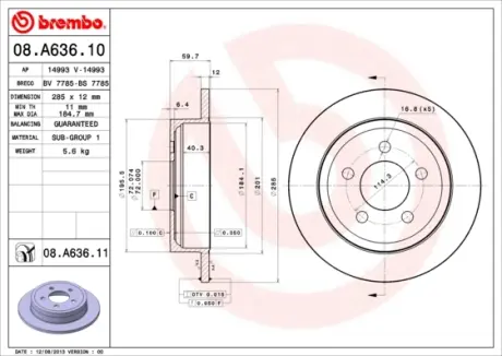 Тормозной диск brembo 08A63610
